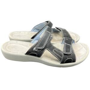🩴 Clarks Women’s US 9 Black leather Slide Sandals Comfort Cushion Footbed Arch